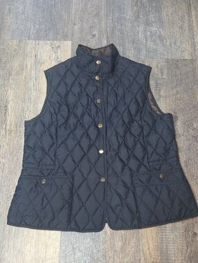 Eddie Bauer Black Quilted Snap-Front Vest Down